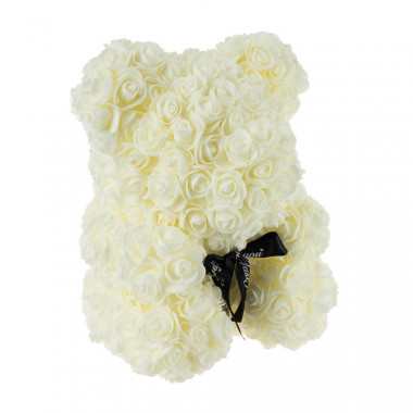 Medvídek z umělých růží 30 cm - bílý