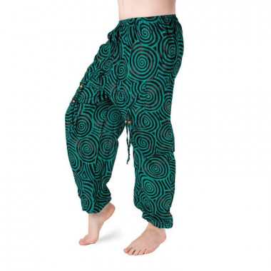 Bavlněné harémové kalhoty - zeleno-černé